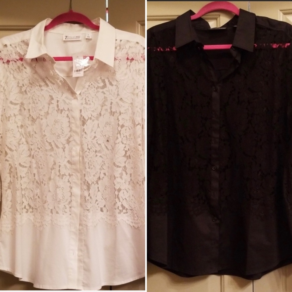 2 long sleeve button down half lace shorts .  NWT